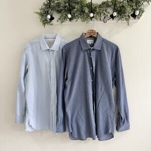 Men’s Ted Baker Bundle Of 2 Blue Button Down Dress Shirts Size 16.5 ZZ